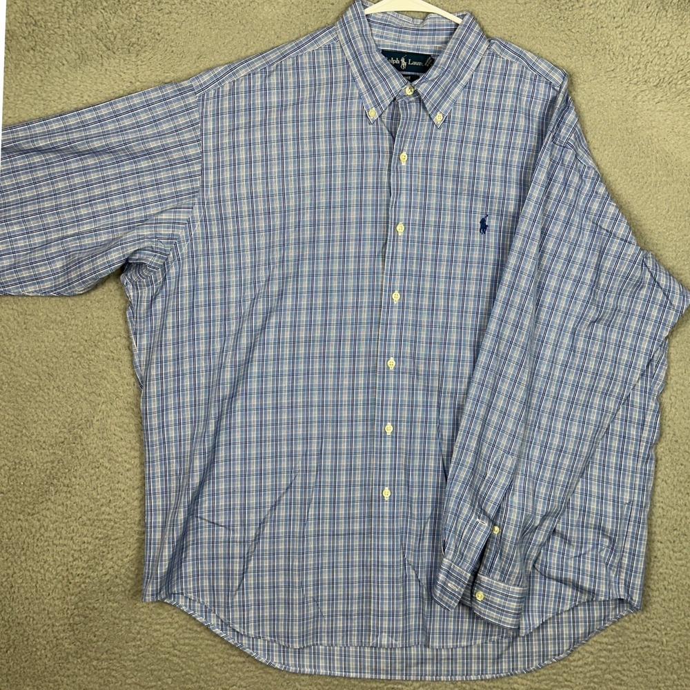 Ralph Lauren Shirt Mens XL Blake Blue White Plaid Button Down Long Sleeve EUC